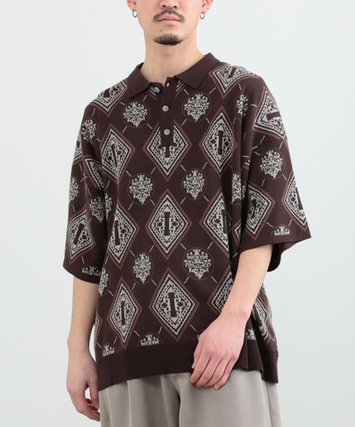 BeAMS DOT（ビームスドット）の「【WEB限定】BeAMS DOT / ジャカード ビッグシルエット ポロシャツ（ポロシャツ・メンズ・ブラウン/グリーン・LARGE/MEDIUM）」の5枚目の写真