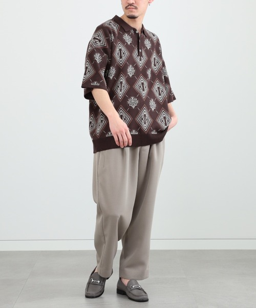 BeAMS DOT（ビームスドット）の「【WEB限定】BeAMS DOT / ジャカード ビッグシルエット ポロシャツ（ポロシャツ・メンズ・ブラウン/グリーン・LARGE/MEDIUM）」の4枚目の写真
