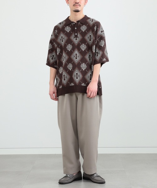 BeAMS DOT（ビームスドット）の「【WEB限定】BeAMS DOT / ジャカード ビッグシルエット ポロシャツ（ポロシャツ・メンズ・ブラウン/グリーン・LARGE/MEDIUM）」の10枚目の写真
