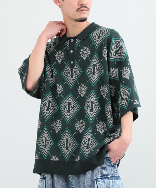 BeAMS DOT（ビームスドット）の「【WEB限定】BeAMS DOT / ジャカード ビッグシルエット ポロシャツ（ポロシャツ・メンズ・ブラウン/グリーン・LARGE/MEDIUM）」の8枚目の写真