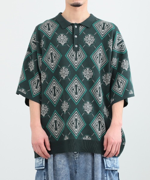 BeAMS DOT（ビームスドット）の「【WEB限定】BeAMS DOT / ジャカード ビッグシルエット ポロシャツ（ポロシャツ・メンズ・ブラウン/グリーン・LARGE/MEDIUM）」の6枚目の写真