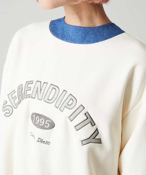 A de a.v.v（アードアー・ヴェ・ヴェ）の「（2WAY仕様）デニムドッキングカラッジ―刺繍ロゴスウェット（Tシャツ/カットソー・レディース・カーキ/アイボリー・38/36）」の9枚目の写真