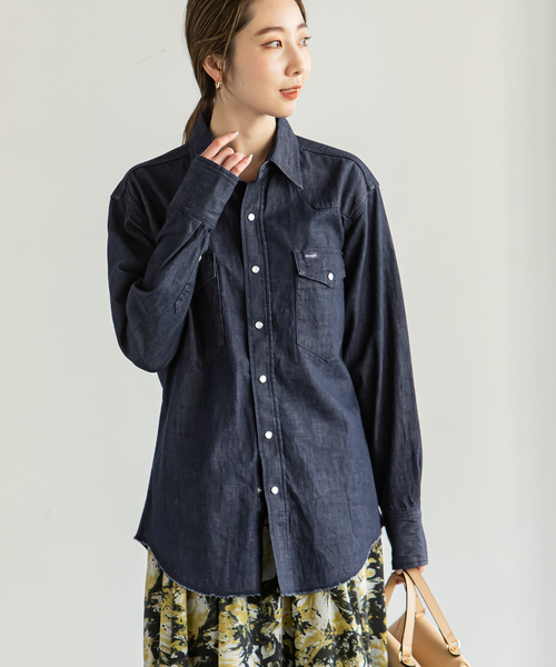 Wrangler（ラングラー）の「【WRANGLER】別注DENIMシャツ◆（シャツ/ブラウス・レディース・ネイビー/ライトグレー・LARGE/X-SMALL）」の6枚目の写真