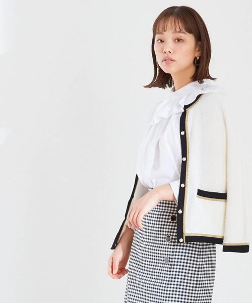 Tiara（ティアラ）の「ニットジャケット（カーディガン/ボレロ・レディース・アイボリー/ブラック・FREE）」の4枚目の写真