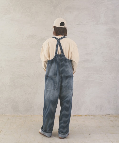 HOUSTON（ヒューストン）の「ヒューストン　PINSTRIPE DENIM DECK PANTS（サロペット/オーバーオール・メンズ・インディゴブルー/ダークインディゴブルー・M/XL/L）」の4枚目の写真