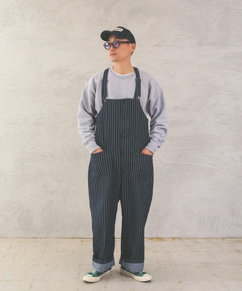 HOUSTON（ヒューストン）の「ヒューストン　PINSTRIPE DENIM DECK PANTS（サロペット/オーバーオール・メンズ・インディゴブルー/ダークインディゴブルー・M/XL/L）」の9枚目の写真