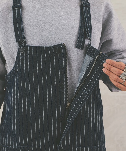 HOUSTON（ヒューストン）の「ヒューストン　PINSTRIPE DENIM DECK PANTS（サロペット/オーバーオール・メンズ・インディゴブルー/ダークインディゴブルー・M/XL/L）」の15枚目の写真