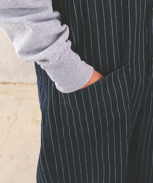 HOUSTON（ヒューストン）の「ヒューストン　PINSTRIPE DENIM DECK PANTS（サロペット/オーバーオール・メンズ・インディゴブルー/ダークインディゴブルー・M/XL/L）」の18枚目の写真
