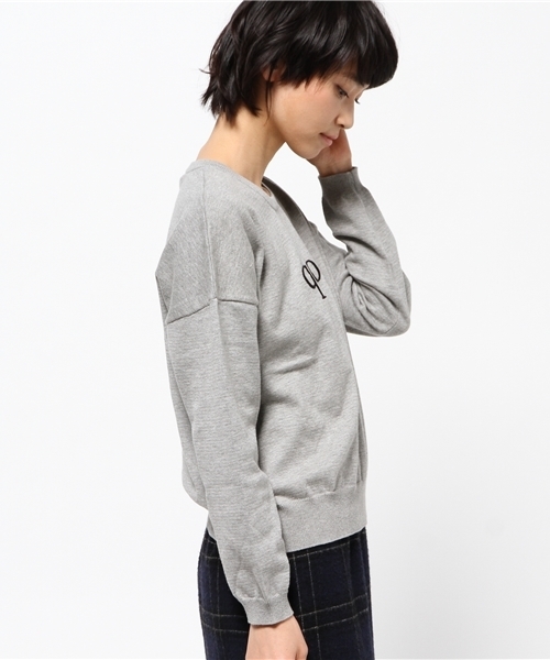 OUTLET（アウトレット）の「【CAPRICIEUX LE'MAGE】ロゴ刺繍コットンプルオーバー（ニット/セーター・レディース・グレー/ボルドー・FREE）」の4枚目の写真