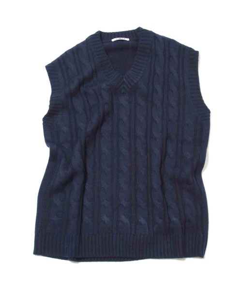 NO NEED（ノーニード）の「カラーケーブルニットベスト　ケーブル/ベスト/レイヤード（ベスト・メンズ・ホワイト/グレー/ネイビー/オレンジ/ブルー/グリーン・ﾌﾘ-）」の4枚目の写真