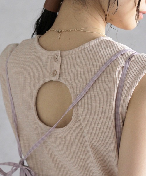 Crisp（クリスプ）の「バックオープンスラブTシャツ（Tシャツ/カットソー・レディース・ベージュ/ピンク/グリーン・FREE）」の15枚目の写真