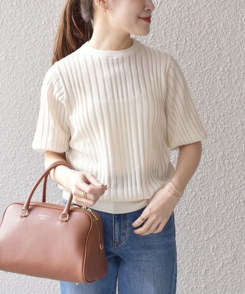 SHIPS（シップス）の「〈手洗い可能〉 ペーパーポリ シアー クルーネック プルオーバー ◆（ニット/セーター・レディース・オフホワイト/ベージュ系/ブルー/オレンジ/ブラック・ONE SIZE）」の2枚目の写真