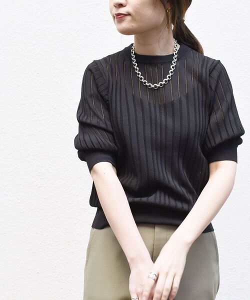 SHIPS（シップス）の「〈手洗い可能〉 ペーパーポリ シアー クルーネック プルオーバー ◆（ニット/セーター・レディース・オフホワイト/ベージュ系/ブルー/オレンジ/ブラック・ONE SIZE）」の3枚目の写真