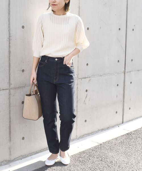 SHIPS（シップス）の「〈手洗い可能〉 ペーパーポリ シアー クルーネック プルオーバー ◆（ニット/セーター・レディース・オフホワイト/ベージュ系/ブルー/オレンジ/ブラック・ONE SIZE）」の14枚目の写真