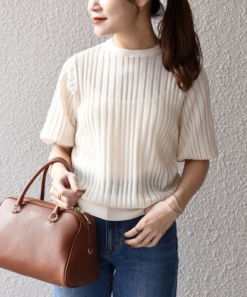 SHIPS（シップス）の「〈手洗い可能〉 ペーパーポリ シアー クルーネック プルオーバー ◆（ニット/セーター・レディース・オフホワイト/ベージュ系/ブルー/オレンジ/ブラック・ONE SIZE）」の18枚目の写真