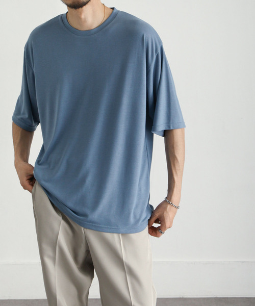 ZIP FIVE（ジップファイブ）の「【ZIP FIVE】ドレープ 5分袖ビッグシルエットカットソー/無地 5分袖Tシャツ（Tシャツ/カットソー・メンズ・カーキ/ブルー/ブラック/ホワイト/ブラウン/グリーン/チャコール・MEDIUM/LARGE）」の22枚目の写真