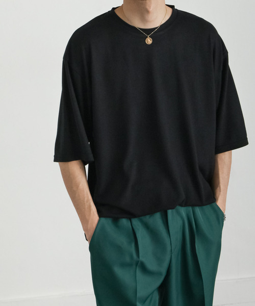 ZIP FIVE（ジップファイブ）の「【ZIP FIVE】ドレープ 5分袖ビッグシルエットカットソー/無地 5分袖Tシャツ（Tシャツ/カットソー・メンズ・カーキ/ブルー/ブラック/ホワイト/ブラウン/グリーン/チャコール・MEDIUM/LARGE）」の8枚目の写真