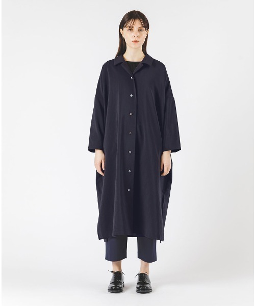 mizuiroind（ミズイロインド）の「mizuiro ind ワイドシャツライクコート（ステンカラーコート・レディース・チャコールグレー/ライトグレー/ブラック/ネイビー・FREE）」の4枚目の写真