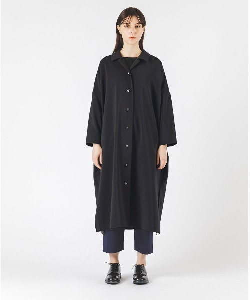 mizuiroind（ミズイロインド）の「mizuiro ind ワイドシャツライクコート（ステンカラーコート・レディース・チャコールグレー/ライトグレー/ブラック/ネイビー・FREE）」の2枚目の写真