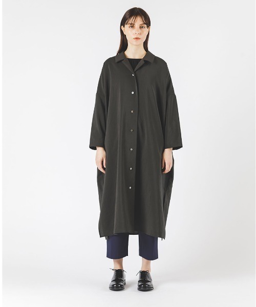 mizuiroind（ミズイロインド）の「mizuiro ind ワイドシャツライクコート（ステンカラーコート・レディース・チャコールグレー/ライトグレー/ブラック/ネイビー・FREE）」の16枚目の写真