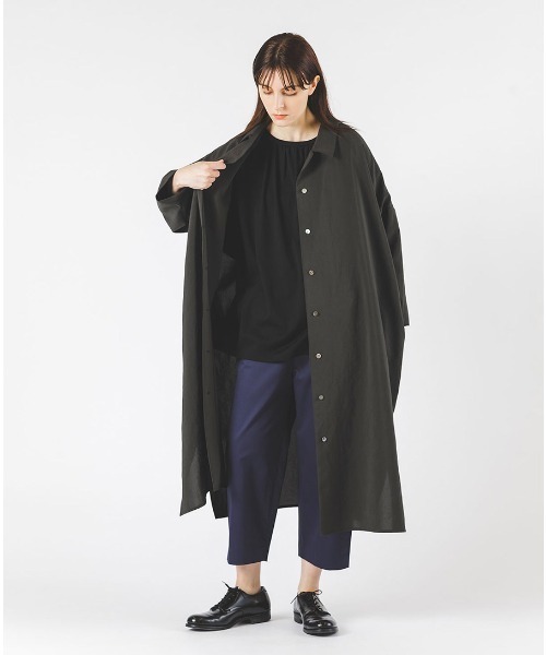 mizuiroind（ミズイロインド）の「mizuiro ind ワイドシャツライクコート（ステンカラーコート・レディース・チャコールグレー/ライトグレー/ブラック/ネイビー・FREE）」の8枚目の写真