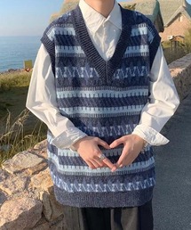 BASQUE magenta | ジャガードVネックオーバーサイズニットベスト(ベスト)