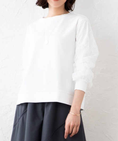 aunt lily（アントリリー）の「チュール刺繍切替ポンチプルオーバー（その他トップス・レディース・オフホワイト/チャコールグレー/ミント・L/M/S/3L）」の3枚目の写真