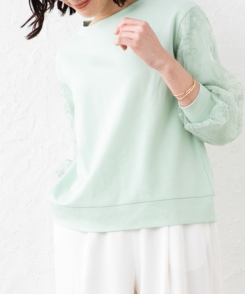 aunt lily（アントリリー）の「チュール刺繍切替ポンチプルオーバー（その他トップス・レディース・オフホワイト/チャコールグレー/ミント・L/M/S/3L）」の2枚目の写真