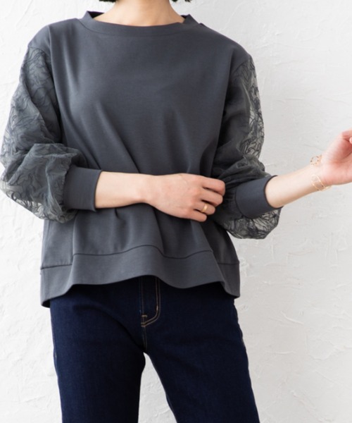 aunt lily（アントリリー）の「チュール刺繍切替ポンチプルオーバー（その他トップス・レディース・オフホワイト/チャコールグレー/ミント・L/M/S/3L）」の4枚目の写真