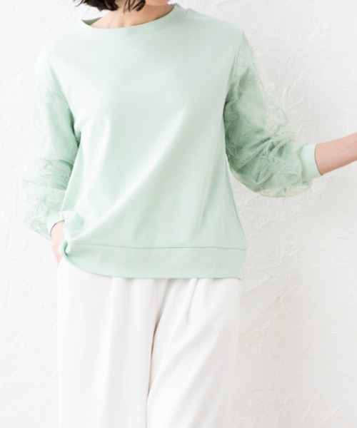 aunt lily（アントリリー）の「チュール刺繍切替ポンチプルオーバー（その他トップス・レディース・オフホワイト/チャコールグレー/ミント・L/M/S/3L）」の6枚目の写真