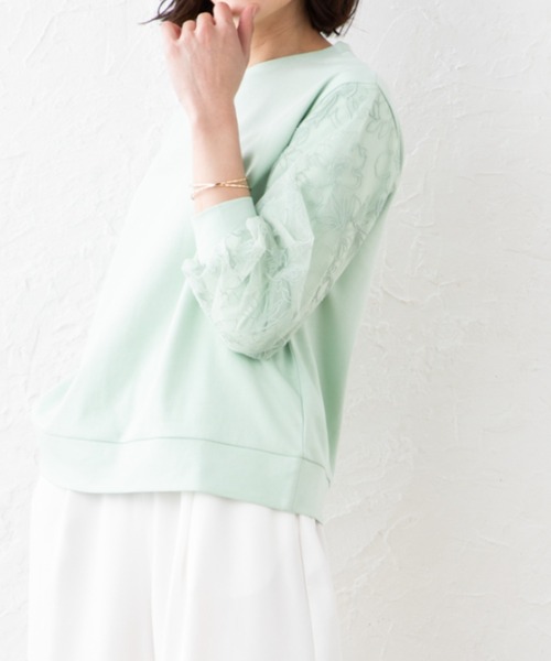 aunt lily（アントリリー）の「チュール刺繍切替ポンチプルオーバー（その他トップス・レディース・オフホワイト/チャコールグレー/ミント・L/M/S/3L）」の7枚目の写真