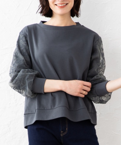 aunt lily（アントリリー）の「チュール刺繍切替ポンチプルオーバー（その他トップス・レディース・オフホワイト/チャコールグレー/ミント・L/M/S/3L）」の9枚目の写真