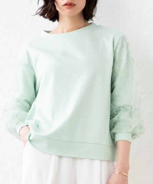 aunt lily（アントリリー）の「チュール刺繍切替ポンチプルオーバー（その他トップス・レディース・オフホワイト/チャコールグレー/ミント・L/M/S/3L）」の10枚目の写真