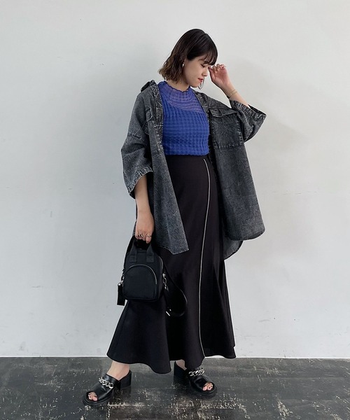 PAGEBOY（ページボーイ）の「ポコポコシアーノースリーブニット（ニット/セーター・レディース・ブラック/オフホワイト/ブルー・FREE）」の7枚目の写真