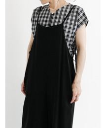 ウエストドロストチェックブラウス