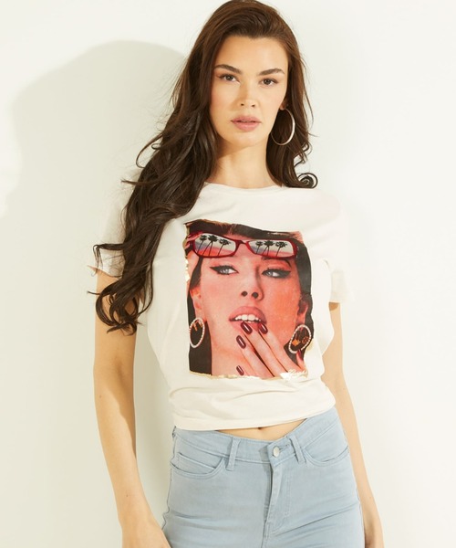 Guess(ゲス)の「Palm Sunglasses Easy Tee(Tシャツ/カットソー・レディース・クリーム・X-SMALL/SMALL/MEDIUM)」の1枚目の写真