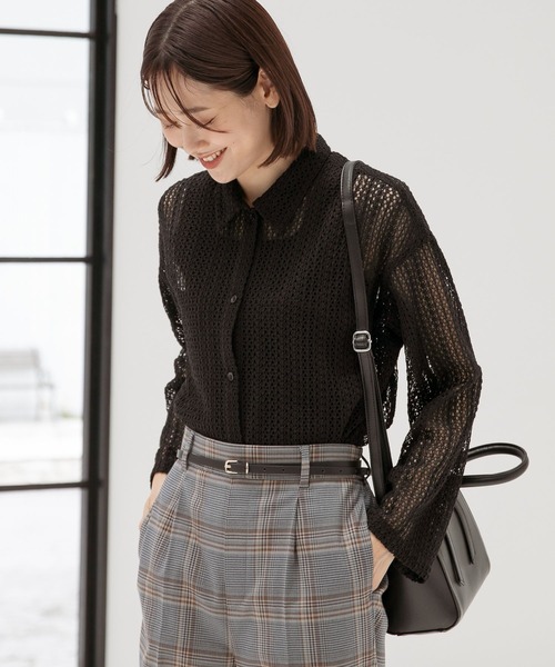 GLOBAL WORK（グローバルワーク）の「ラッセルレースシャツ/345928（シャツ/ブラウス・レディース・オフホワイト/ブラック/オレンジ・FREE）」の3枚目の写真