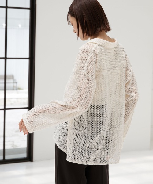 GLOBAL WORK（グローバルワーク）の「ラッセルレースシャツ/345928（シャツ/ブラウス・レディース・オフホワイト/ブラック/オレンジ・FREE）」の10枚目の写真