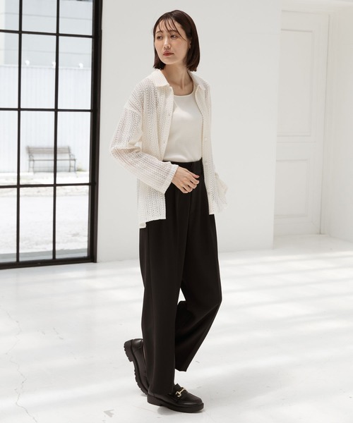 GLOBAL WORK（グローバルワーク）の「ラッセルレースシャツ/345928（シャツ/ブラウス・レディース・オフホワイト/ブラック/オレンジ・FREE）」の4枚目の写真