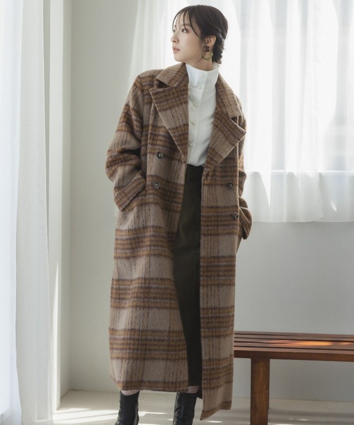 Andemiu（アンデミュウ）の「シャギーチェックコート162236（チェスターコート・レディース・ブラック/モカ・FREE）」の5枚目の写真