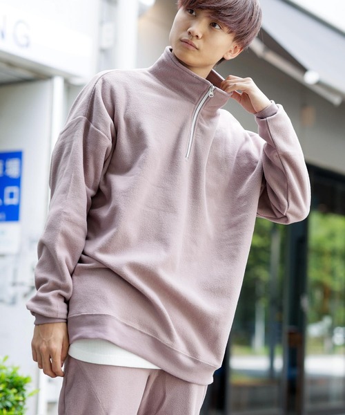 Beno(ビーノ)の「マイクロフリース リラックスオーバーシルエット ハーフジップ トレーナー(スウェット・メンズ・チャコールグレー/ブラック/ネイビー/オフホワイト/グリーン/ライトパープル/グレイッシュベージュ/グレイッシュブルー・S/M/L/XL)」の8枚目の写真