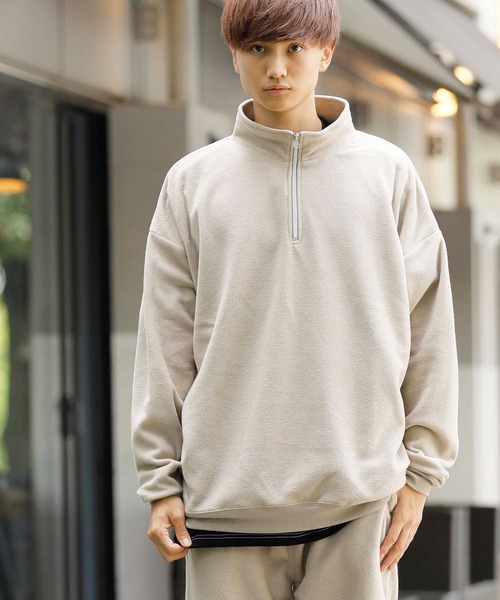 Beno(ビーノ)の「マイクロフリース リラックスオーバーシルエット ハーフジップ トレーナー(スウェット・メンズ・チャコールグレー/ブラック/ネイビー/オフホワイト/グリーン/ライトパープル/グレイッシュベージュ/グレイッシュブルー・S/M/L/XL)」の1枚目の写真