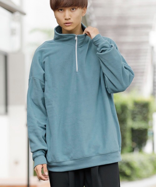 Beno(ビーノ)の「マイクロフリース リラックスオーバーシルエット ハーフジップ トレーナー(スウェット・メンズ・チャコールグレー/ブラック/ネイビー/オフホワイト/グリーン/ライトパープル/グレイッシュベージュ/グレイッシュブルー・S/M/L/XL)」の7枚目の写真