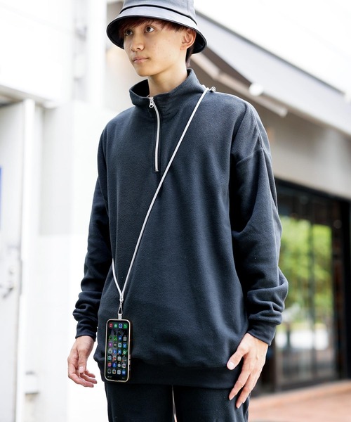 Beno(ビーノ)の「マイクロフリース リラックスオーバーシルエット ハーフジップ トレーナー(スウェット・メンズ・チャコールグレー/ブラック/ネイビー/オフホワイト/グリーン/ライトパープル/グレイッシュベージュ/グレイッシュブルー・S/M/L/XL)」の9枚目の写真