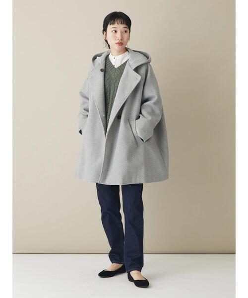 CRAFT STANDARD BOUTIQUE(クラフトスタンダードブティック)の「ポンチョ風フードコート *◆(ポンチョ・レディース・ライトグレー/ダークネイビー・FREE)」の18枚目の写真