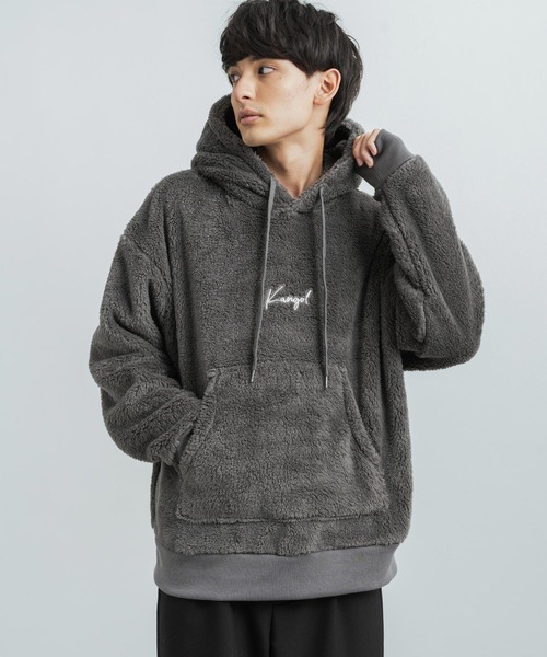 KANGOL(カンゴール)の「KANGOL 別注コラボ オーバーサイズ ボアフリースロゴ刺繍プルオーバーパーカー(パーカー・レディース・ブラック/ベージュ/ネイビー/グレー/オフホワイト/ホワイト系/ブラック系/ベージュ系/ネイビー系/グレー系・M/L/XL)」の18枚目の写真