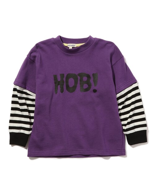 SHOO・LA・RUE(シューラルー)の「◆【100-130cm】袖ボーダーレイヤードプルオーバー(スウェット・キッズ・パープル系/ブラック・13/11/12/10)」の2枚目の写真