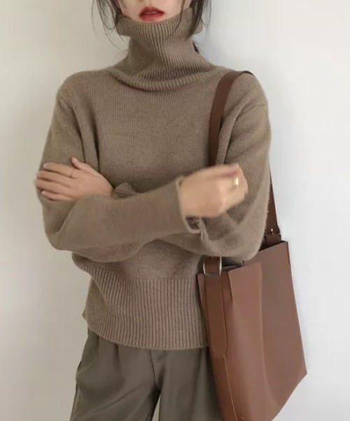 H.Warren(エイチウォーレン)の「ハイゲージ2WAYハイネックオーバーサイズニット(ニット/セーター・レディース・ホワイト/グリーン/ダークブラウン/オレンジ/ブラック/ライトブラウン・FREE)」の10枚目の写真