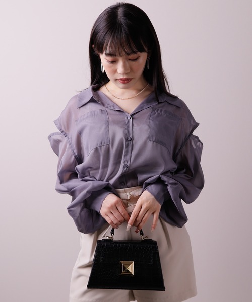 LIPSERVICE（リップサービス）の「マルチスリーブシアーシャツ（シャツ/ブラウス・レディース・ブルー/ブラック/ホワイト・M/S）」の16枚目の写真