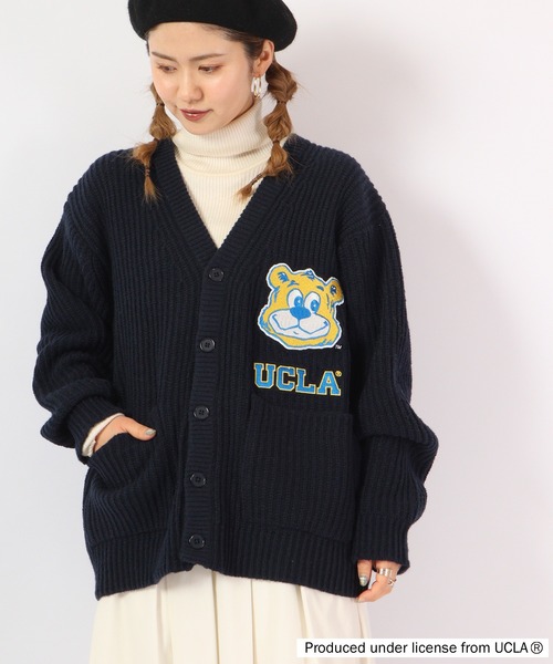 UCLA(ユーシーエルエー)の「UCLA ベアーワッペン付きルーズサイズカーディガン(カーディガン/ボレロ・メンズ・グレイッシュベージュ/ブラック/ネイビー/マスタード/グリーン・L/M)」の12枚目の写真